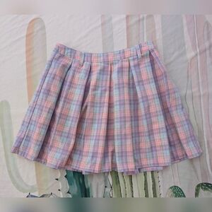Hot Topic Sweet Society Pastel Pink, Purple, Green, & Yellow Plaid Pleated Skirt